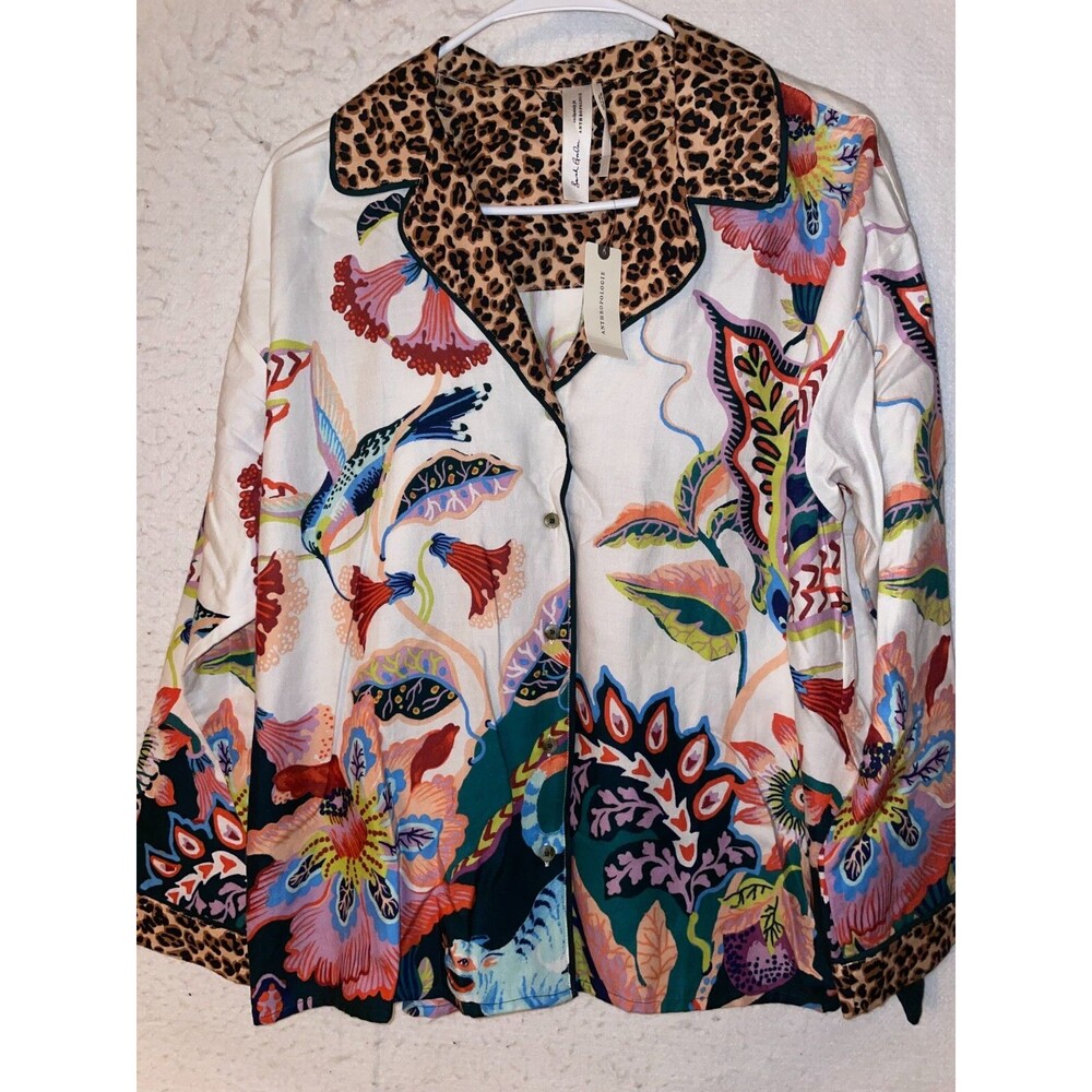 Anthropologie Sarah Gordon Floral Flannel Button down Pajama PJ Top Shirt S M